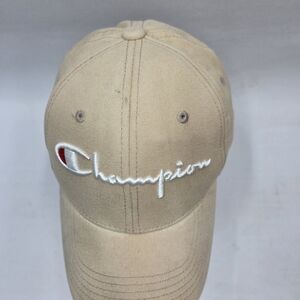 Champion Strap Back Adjustable Tan Cotton Hat Embroidered Logo Unisex